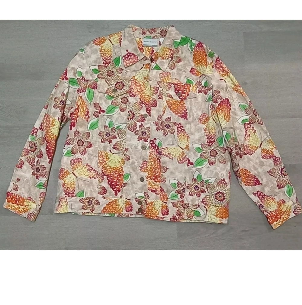 Alfred Dunner floral Butterfly Denim Stretch Cotton Jacket Spring  16 Petite
